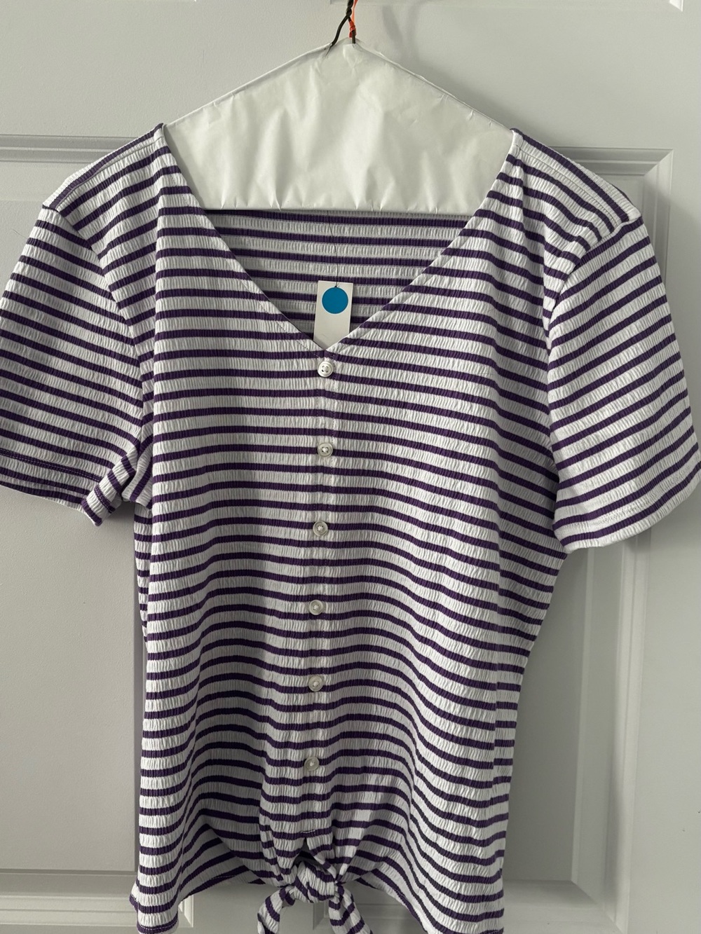 Talbots Purple & White Striped Button-Front Women’s Top with Tie Hem